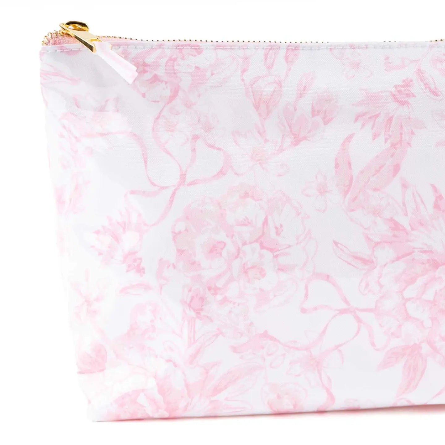 Clear Coated Travel Cosmetic | Pink Bow Toile
