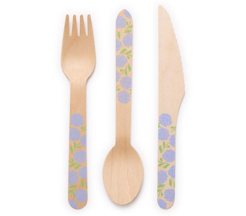Hydrangea Birchwood Cutlery Set