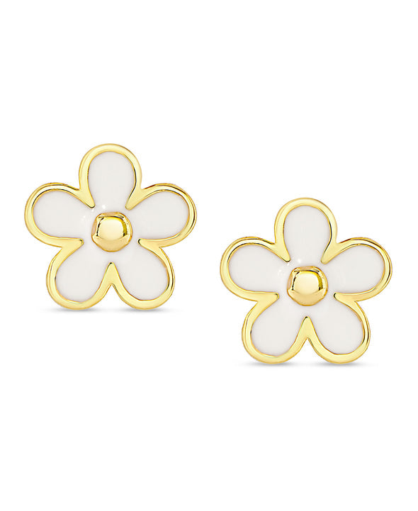 Stud Earrings | Flower | White