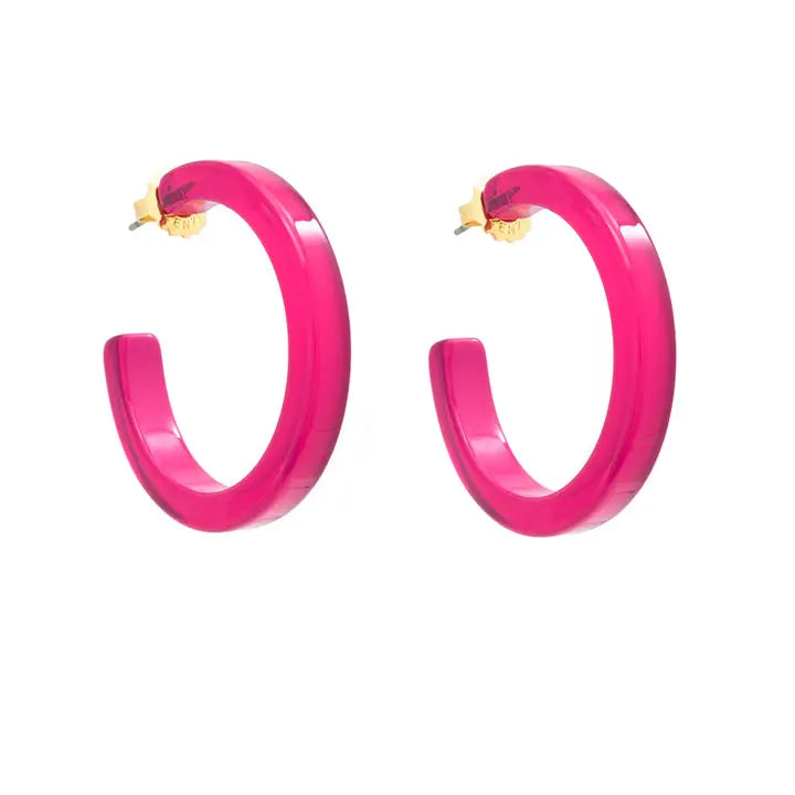 Medium Resin Hoop Earring | Hot Pink