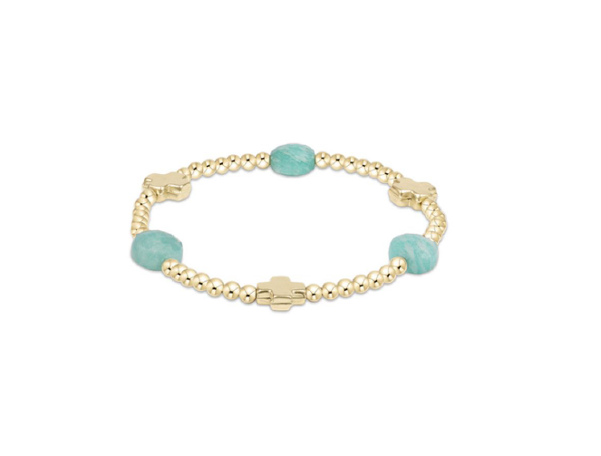 Signature Cross Admire Gold Pattern 3mm Bead Bracelet | Amazonite