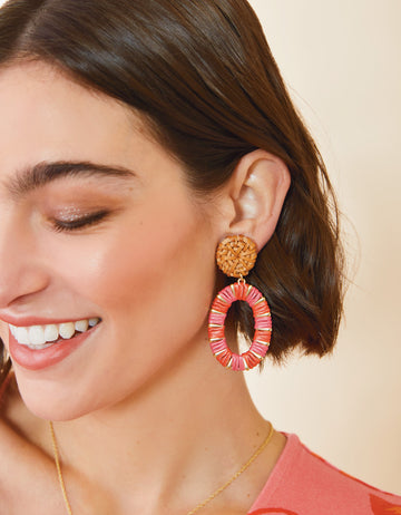 Straw Oval Earrings | Red