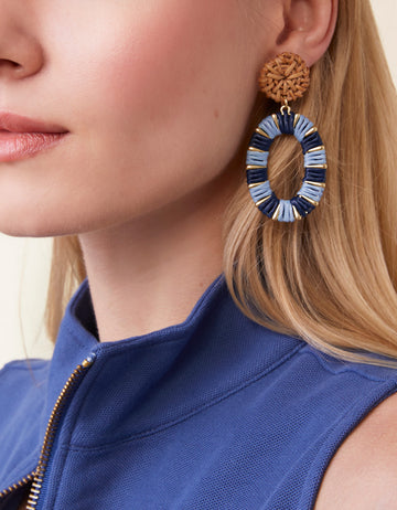 Straw Oval Earrings | Blue