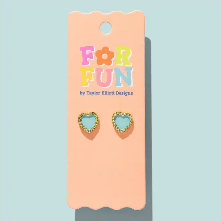 Stud Earrings | Blue + Gold Hearts