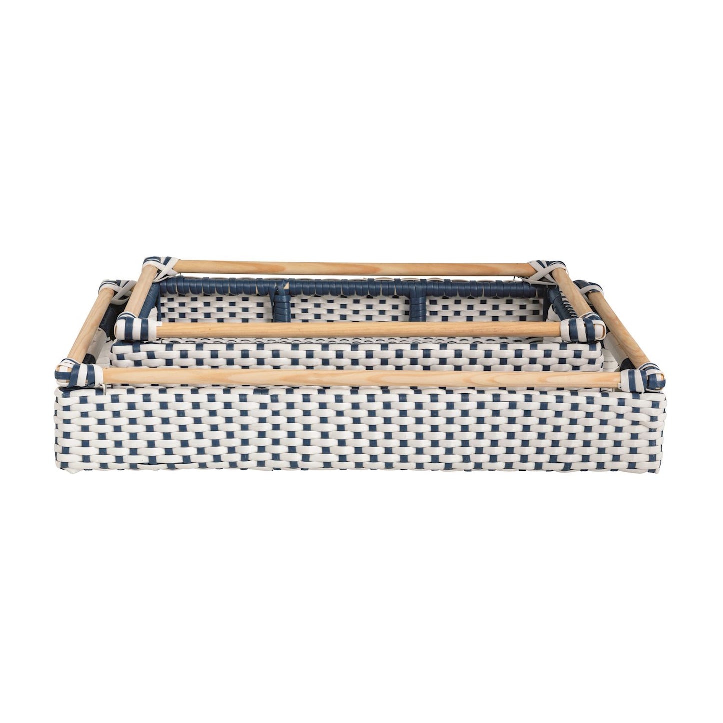 Rattan Plastic Blue & White Tray