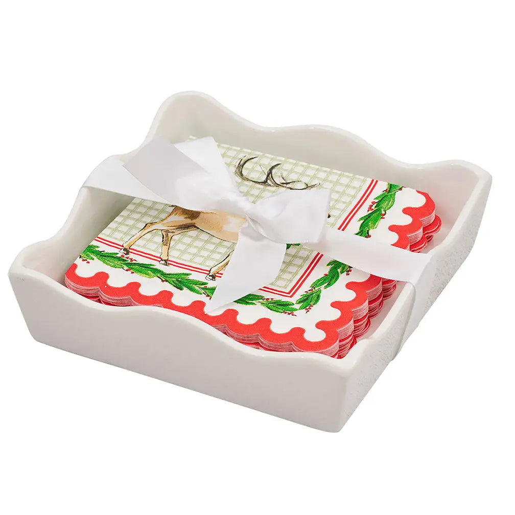 Ceramic Cocktail Napkin Tray | Holly Berry