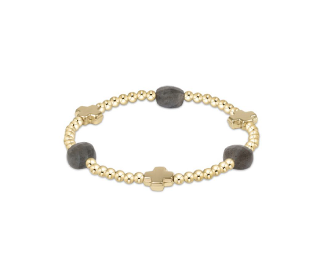 Signature Cross Admire Gold Pattern 3mm Bead Bracelet | Labradorite