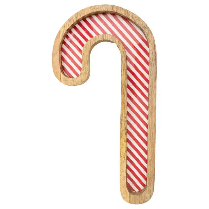 13" Candy Cane Mango Wood Tray Christmas