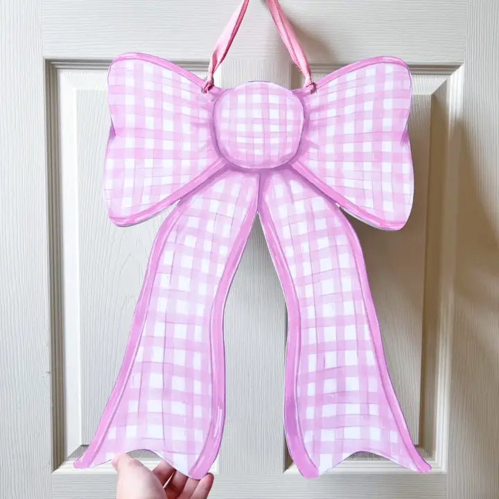 Double Sided Door Hanger | Gingham Bow | Blue/Pink