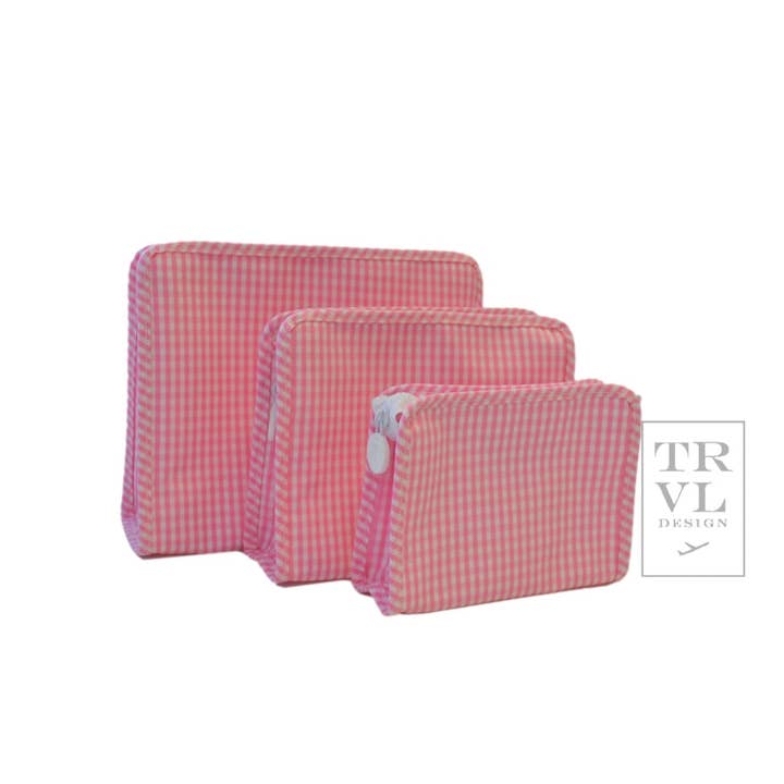 Medium Roadie Zip Pouch | Gingham Pink