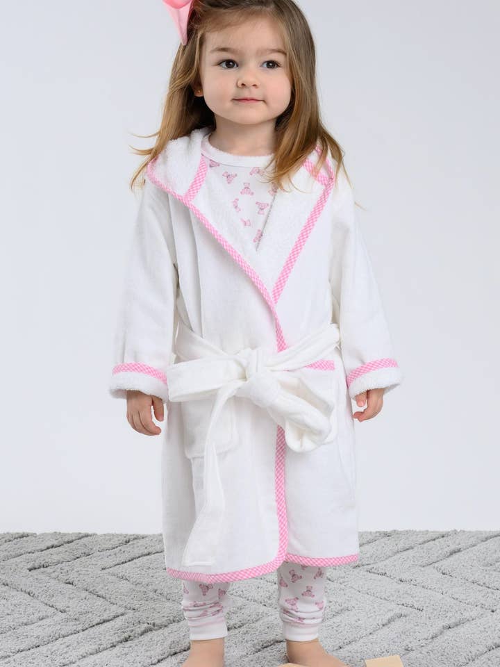 Essentials Gingham Trim Bathrobe | White/Pink