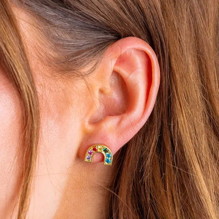 Stud Earrings | Gold Rainbows w/ Multi-Colored Gems | Charlie
