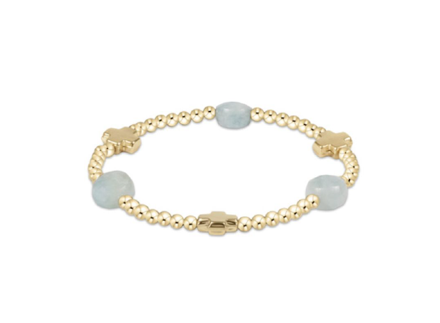 Signature Cross Admire Gold Pattern 3mm Bead Bracelet | Aquamarine