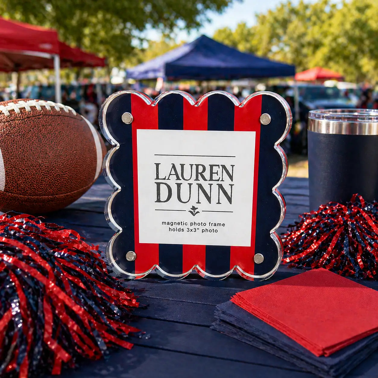 Gameday Scalloped Acrylic Frame | Red & Navy Striped