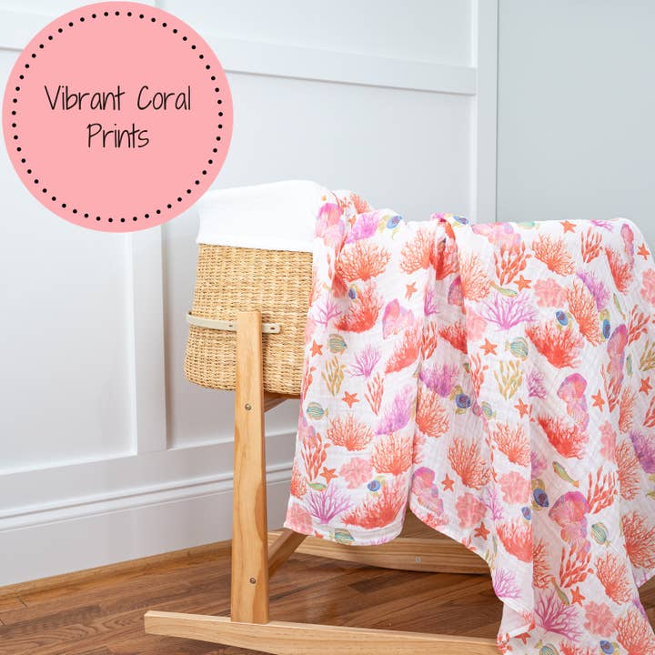 Muslin Swaddle Blanket | Under the Sea Beautiful Coral