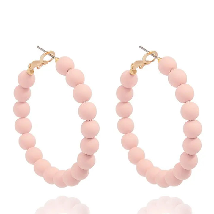 Matte Resin Bead Hoop Earring | Rose