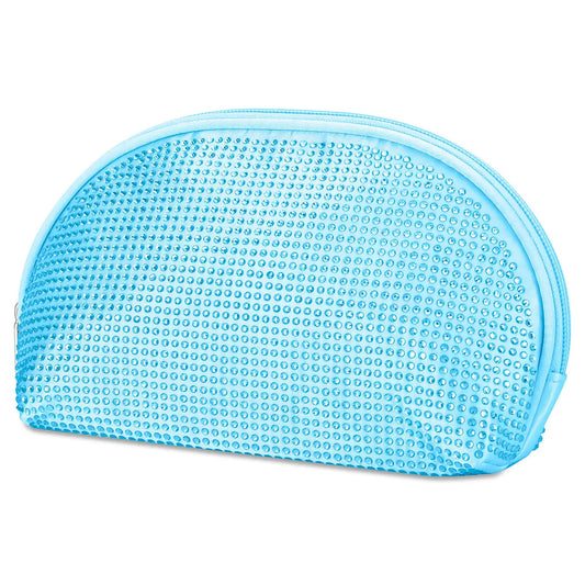 Blue Rhinestone Oval Cosmetic Bag