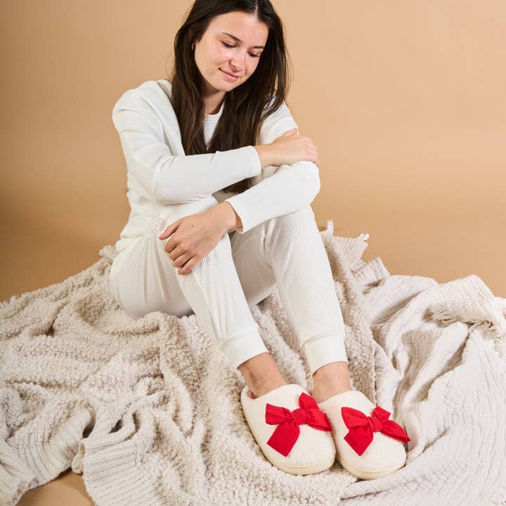 Fuzzy Slippers | Betty Bow Red