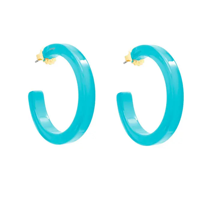 Medium Resin Hoop Earring | Neon Blue