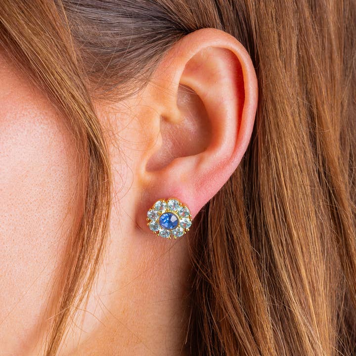 Stud Earrings | Flowers w/ Blue Gems | Caroline