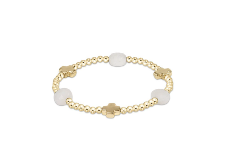 Signature Cross Admire Gold Pattern 3mm Bead Bracelet | Moonstone