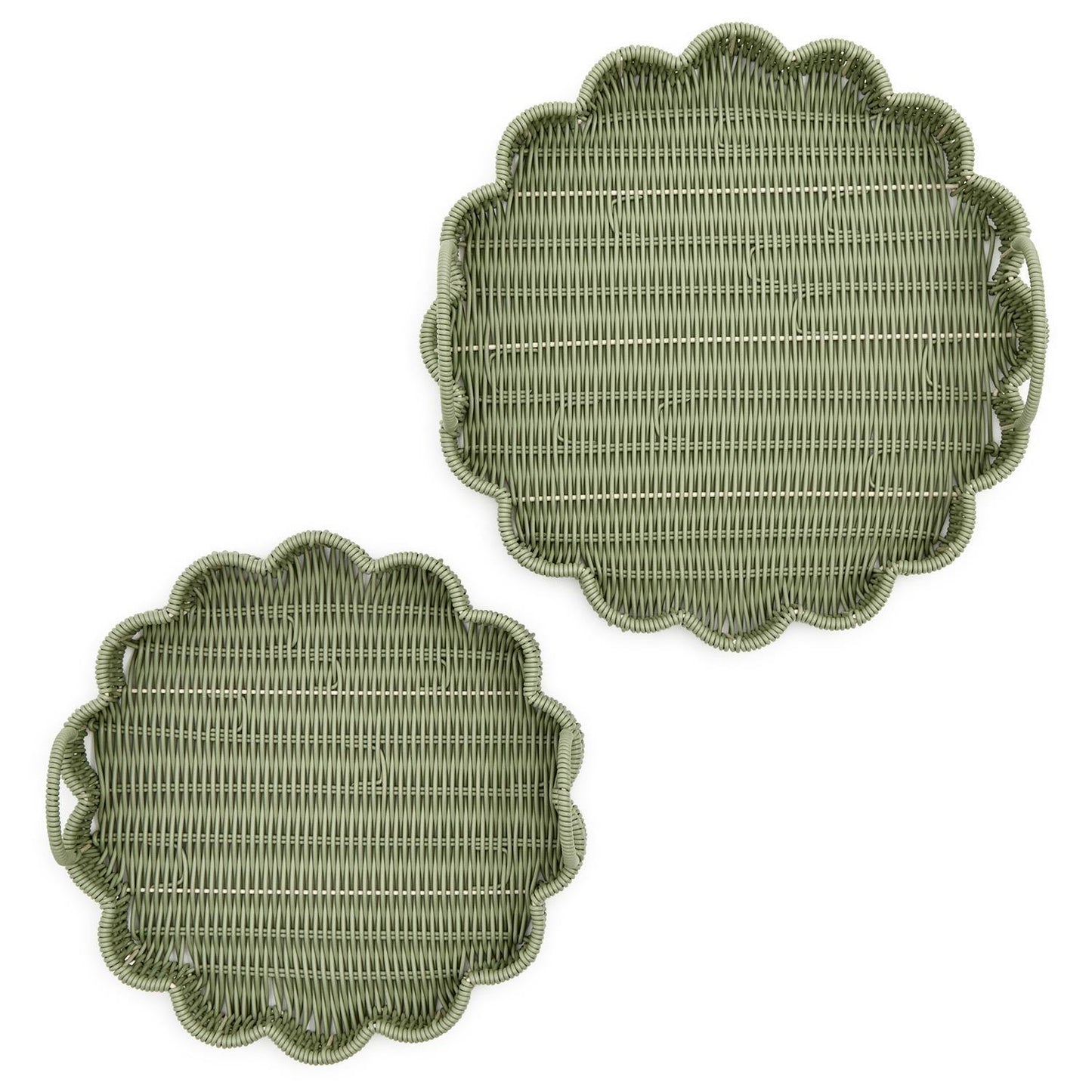 All Weather Wicker Scalloped Green Serving Tray | Assorted Sizes