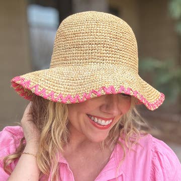 Floppy Bucket Hat | Pink Zigzag Stitch Trim