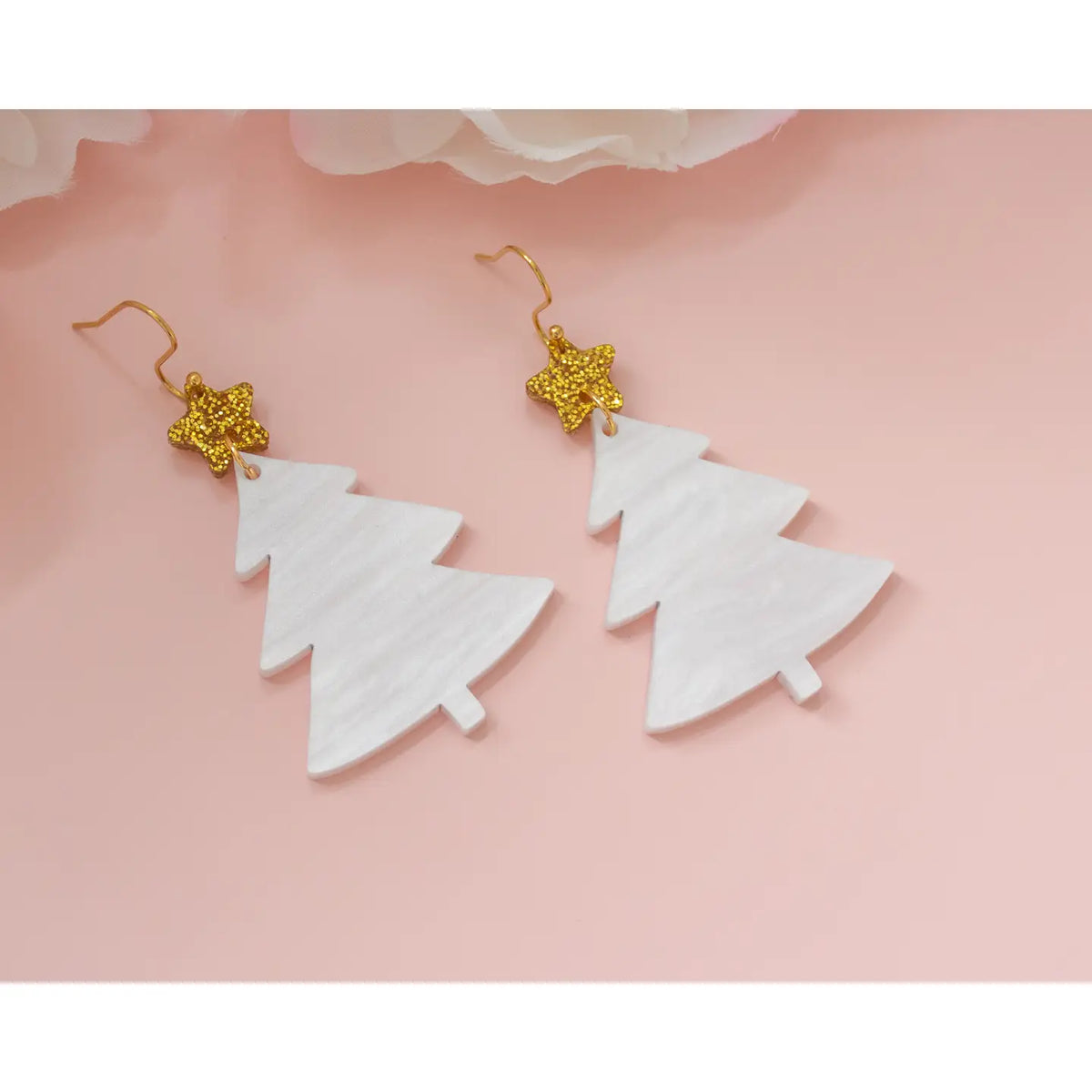 Christmas Tree Earrings | White Pearl