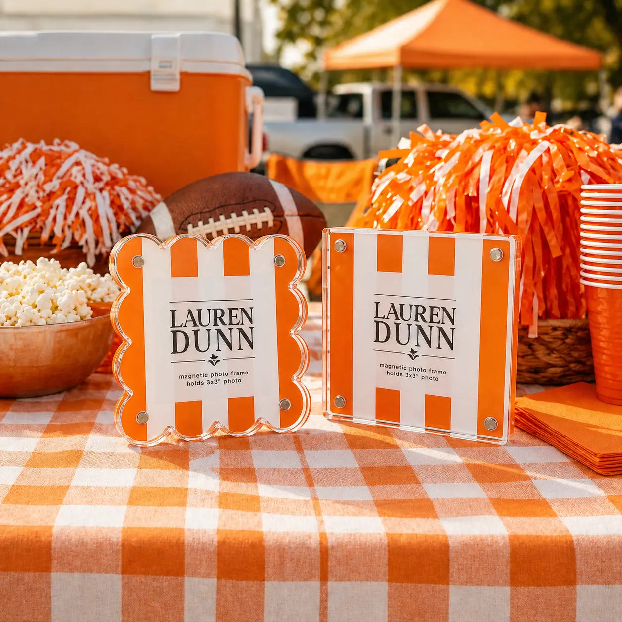 Gameday Scalloped Acrylic Frame | Orange & White Striped
