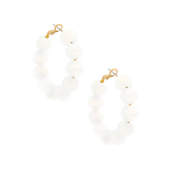 Iridescent Beaded Hoop Earring | White