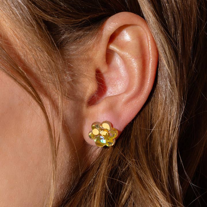 Stud Earrings | Acrylic Flowers | Gold Confetti
