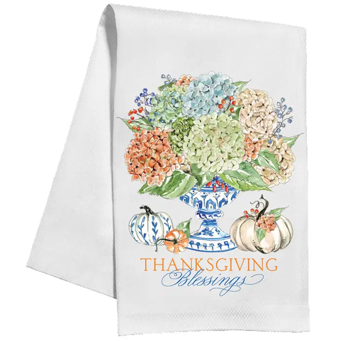 Kitchen Towel | Thanksgiving Blessing Hydrangeas Chinoiserie