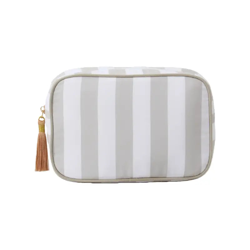 Striped Cosmetic Bag | White & Khaki