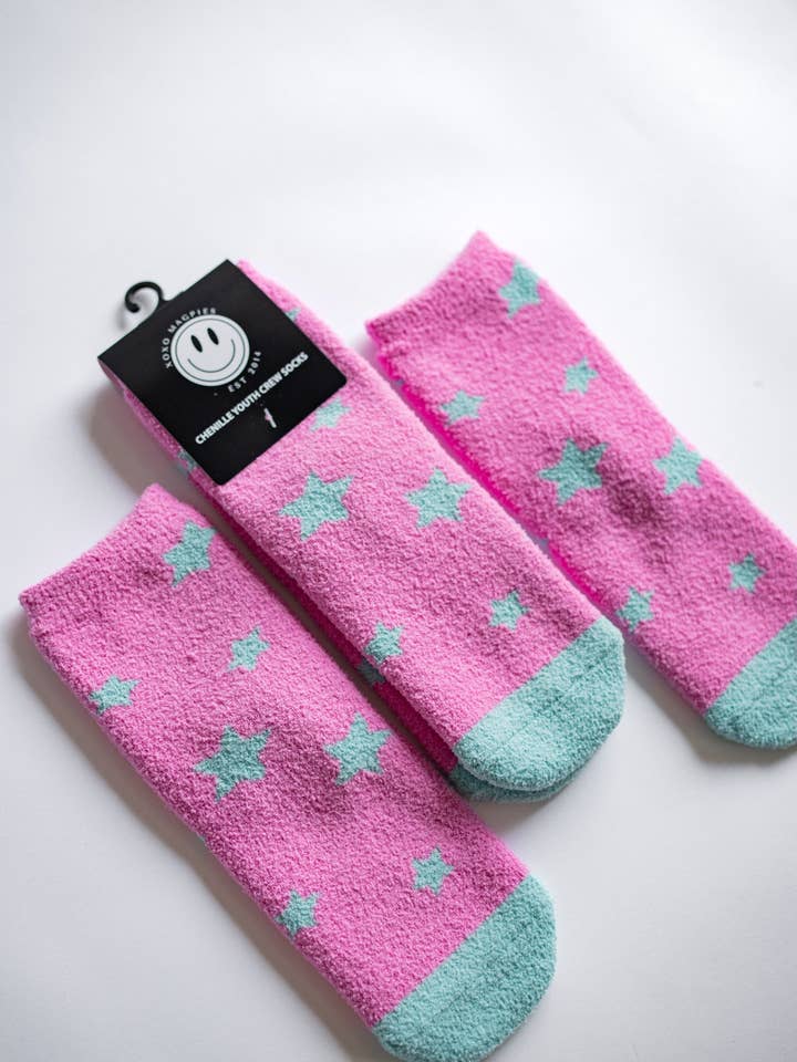 Fuzzy Sock | Pink + Aqua Star