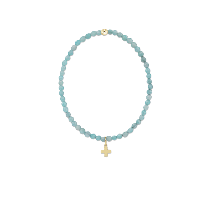 Classic Amazonite 3mm Bracelet | Signature Cross Gold Charm