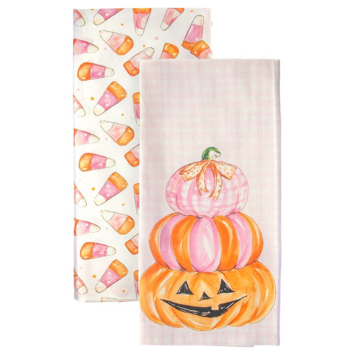 Pink Candy Corn Cotton Tea Towels | Set of 2