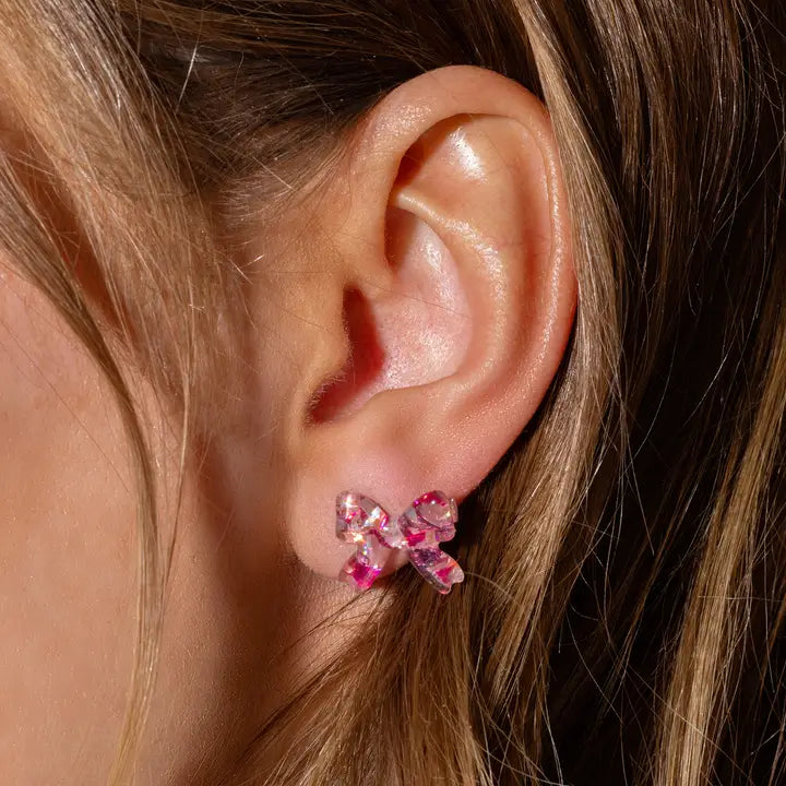 Stud Earrings | Pink + Silver Confetti Acrylic Bows