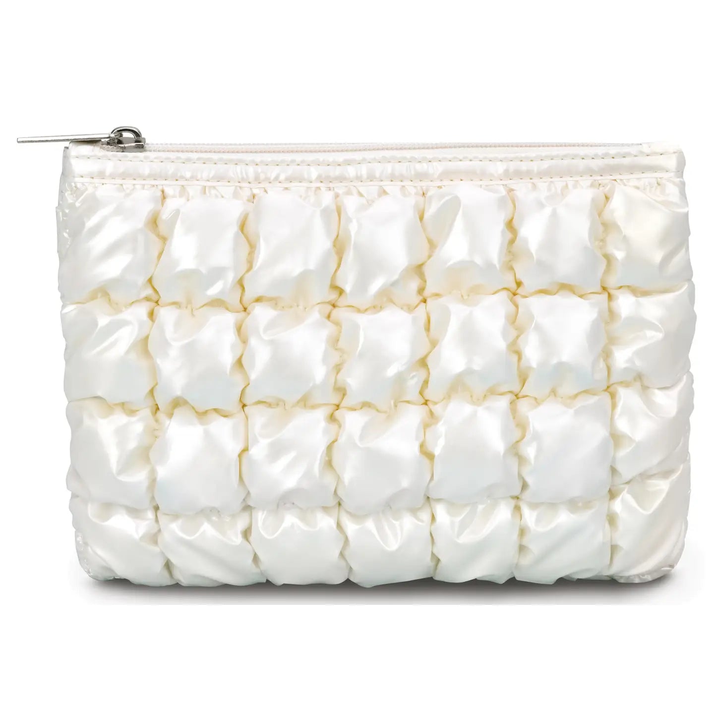 Pearl White Shiny Puffer Pouch