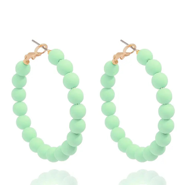 Matte Resin Bead Hoop Earring | Mint