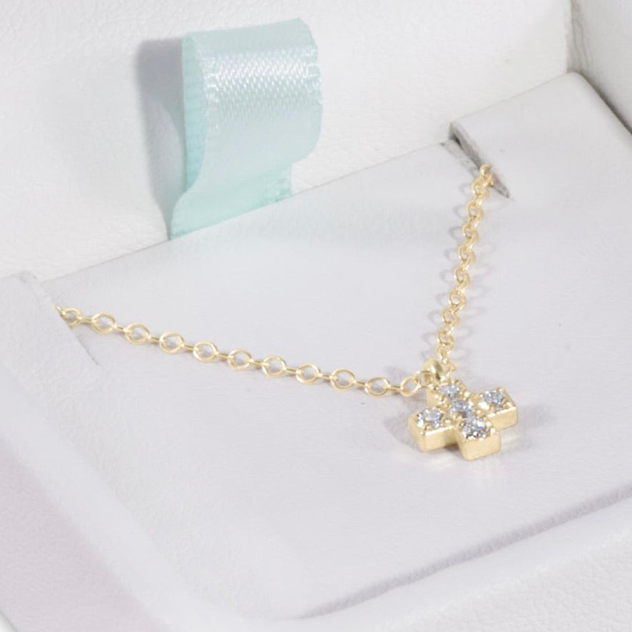 12kt Gold and Diamond Signature Cross Necklace