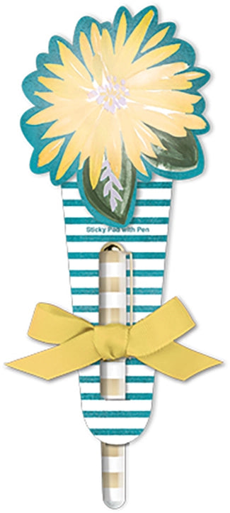 Sticky Pad with Pen & Yellow Flower