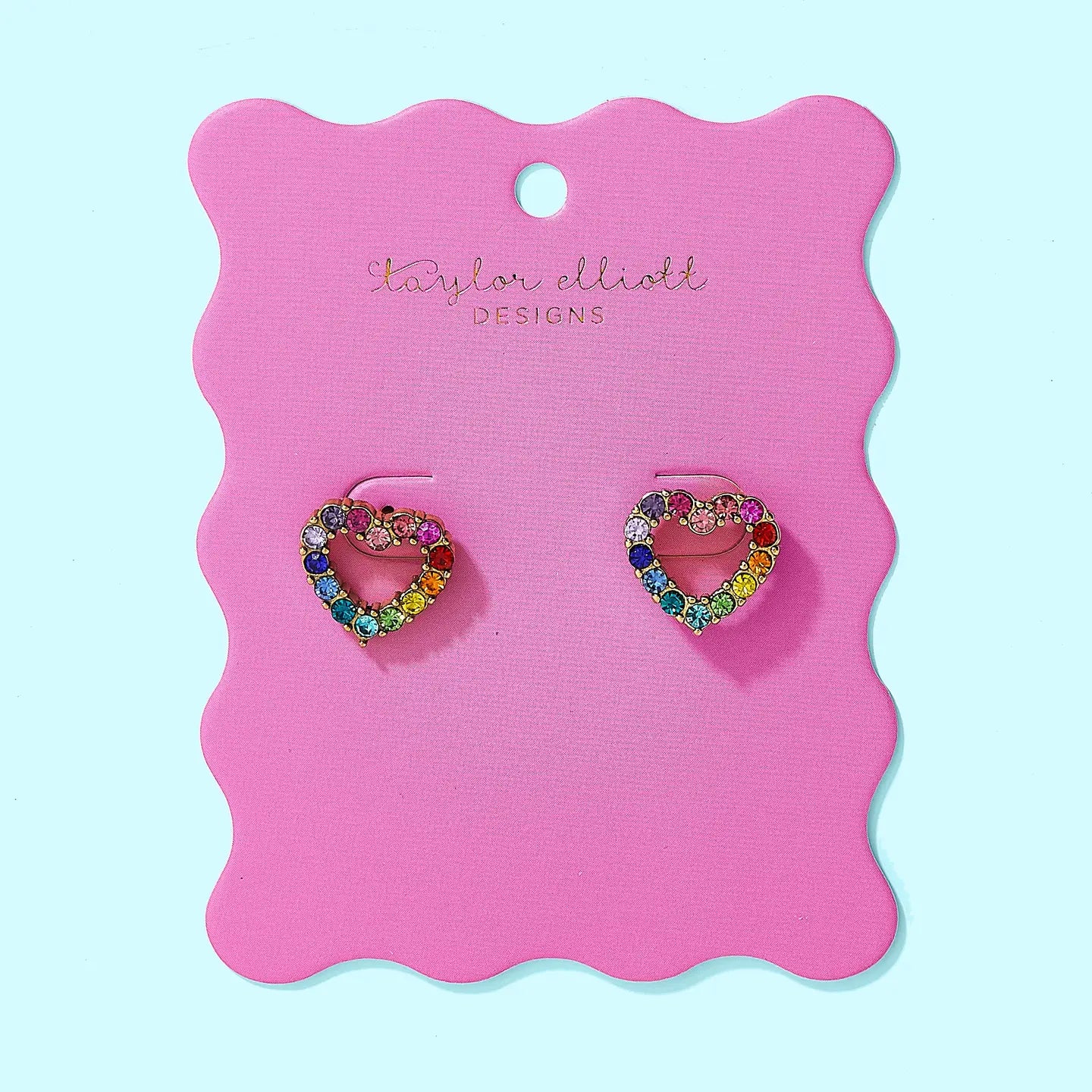 Stud Earrings | Hearts w/ Rainbow Gems