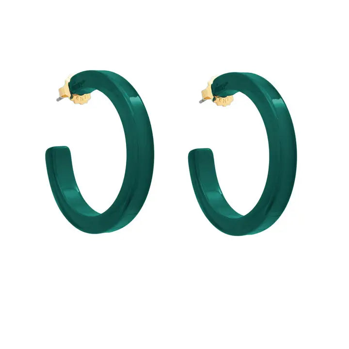 Medium Resin Hoop Earring | Dark Teal