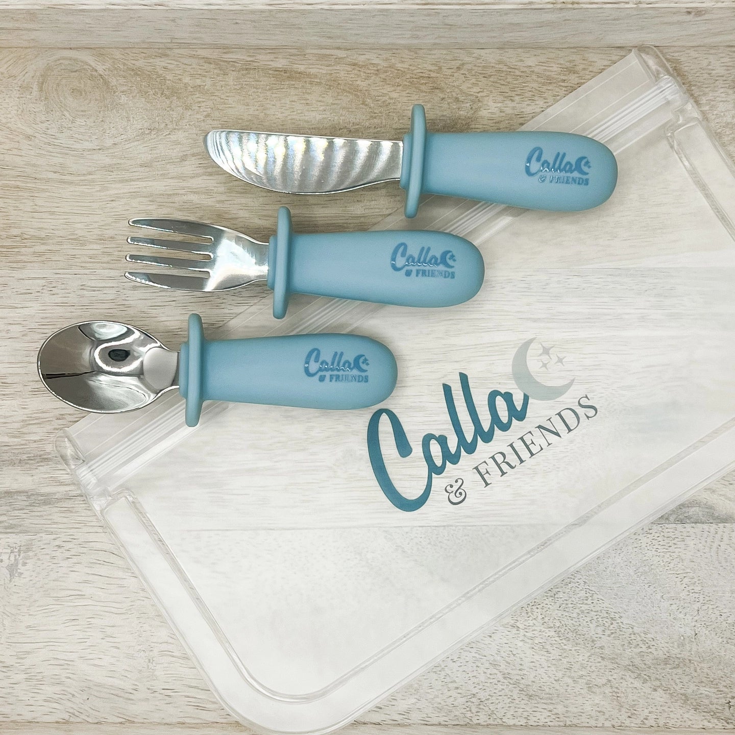 Silicone & Stainless Steel Toddler Utensil Set | Powder Blue