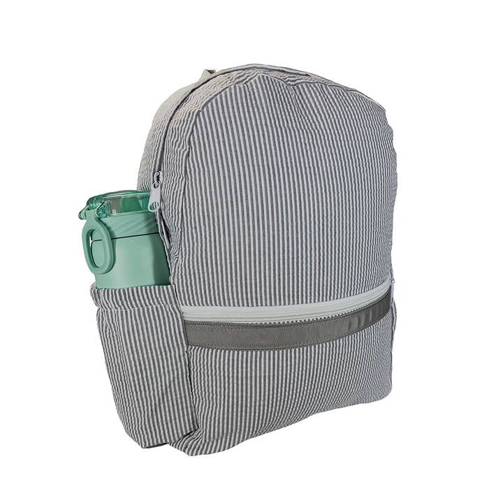 Medium Backpack w/ Pocket | Grey Seersucker