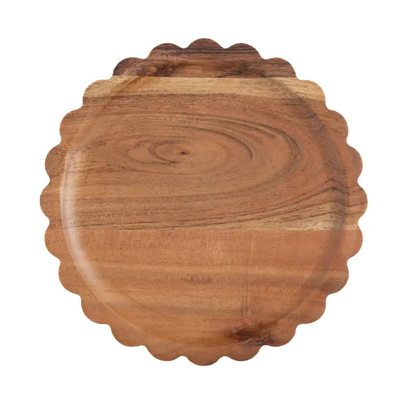 8" Dia Scalloped Acacia Wood Tray