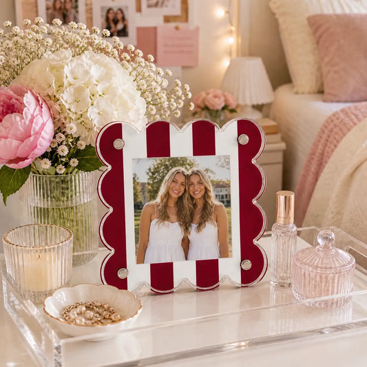 Gameday Scalloped Acrylic Frame | Red & White Striped