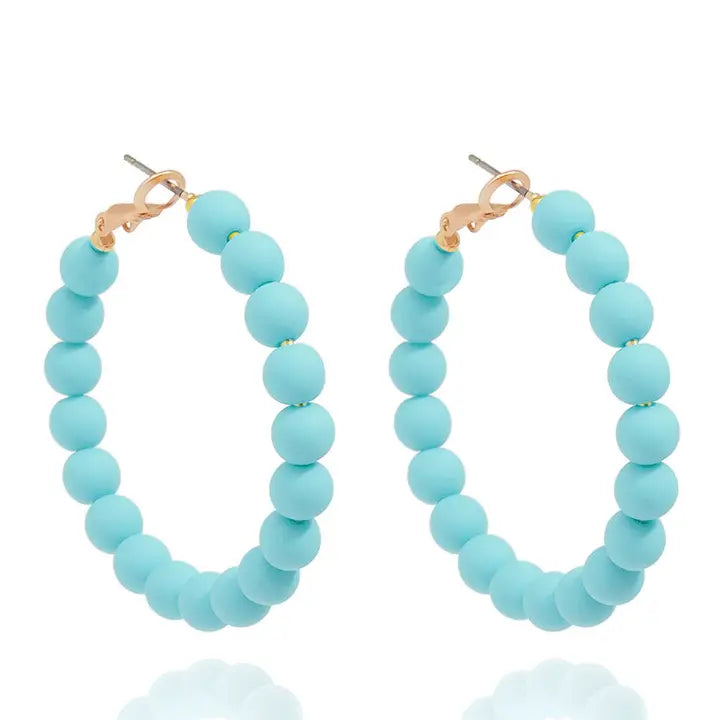 Matte Resin Bead Hoop Earring | Bright Blue