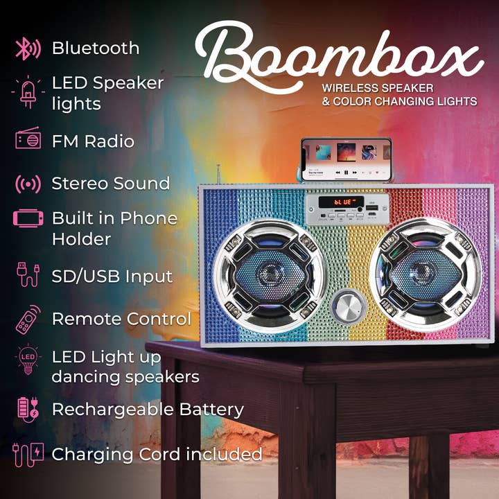 Rainbow Bling Wireless Boom Box with Fm Radio