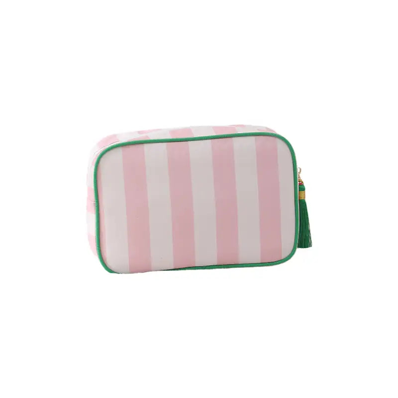 Striped Cosmetic Bag | White & Pink